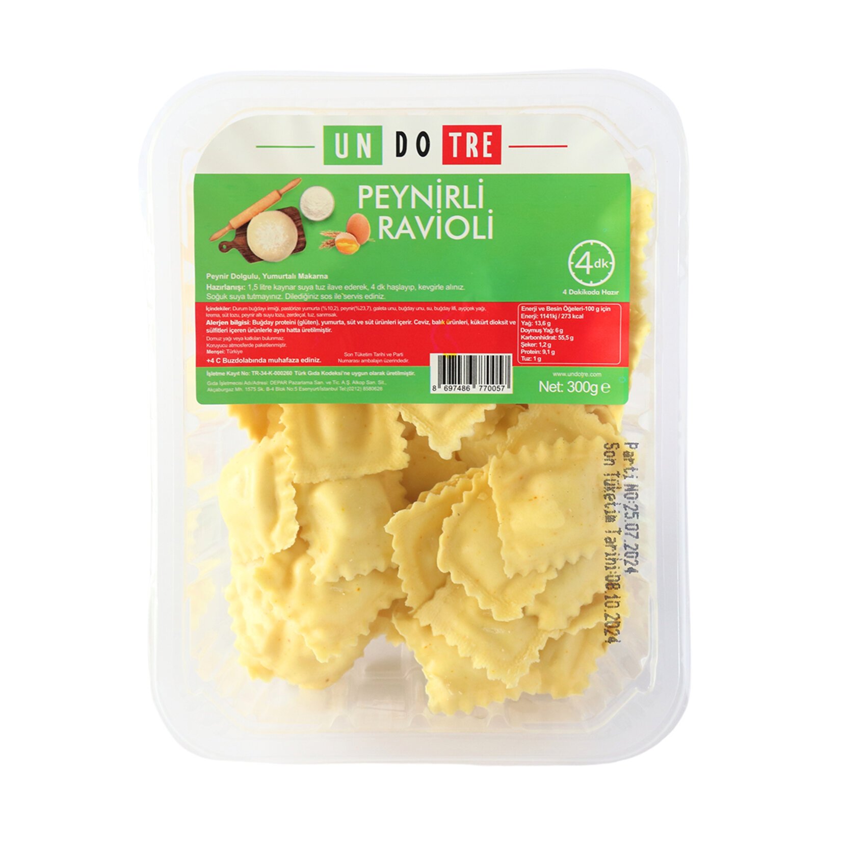 Un Do Tre Peynirli Ravioli 300 Gr